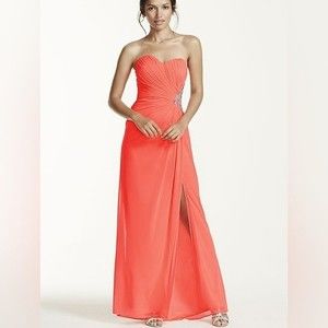 Morgan & Co. Coral Strapless Sweetheart Formal Dress